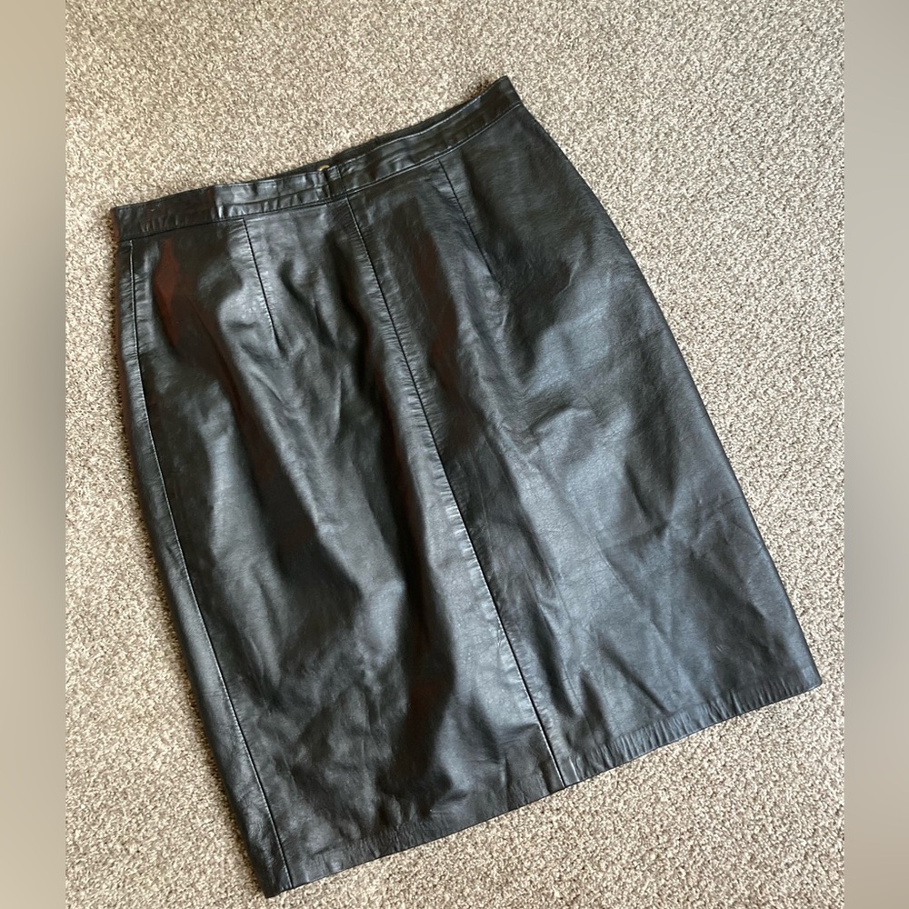 Vintage Black Leather Pencil Skirt